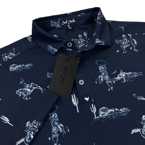Bad Birdie Core Yeehaw Golf Polo Mens Size L, 2XL SLIM FIT Western Dark Navy NWT - Picture 1 of 7